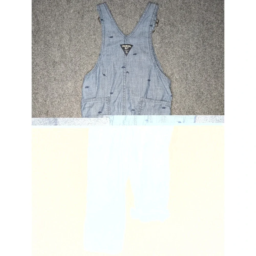 Oshkosh Bgosh Toddler‎ Kids 4T Overalls Blue Dinosaur Print Adjustable Legs